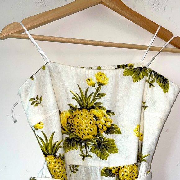 Tahari Pineapple Linen Blend Vintage Straples Midi  Dress - Picture 8 of 16